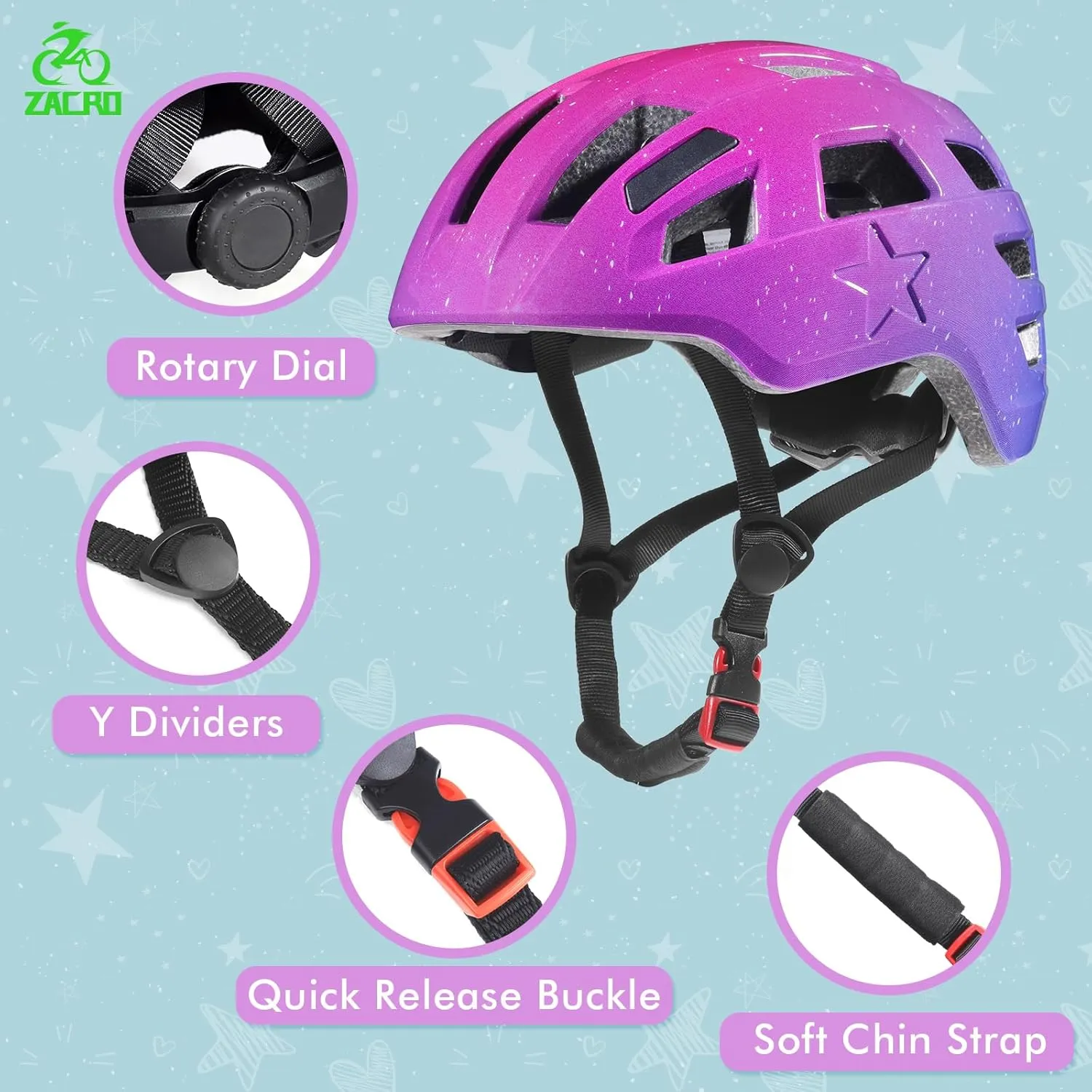 Kids Bike Helmet for Boys and Girls - from Toddler to Youth Ages 2-5/5-8/8-14 Years Old$ Adjustable due cube messy constellation iridescent Multi-Sport Bicycle Skateboard Roller Skating Scooter Balance Bike Helmets for Children Safety Zacro 