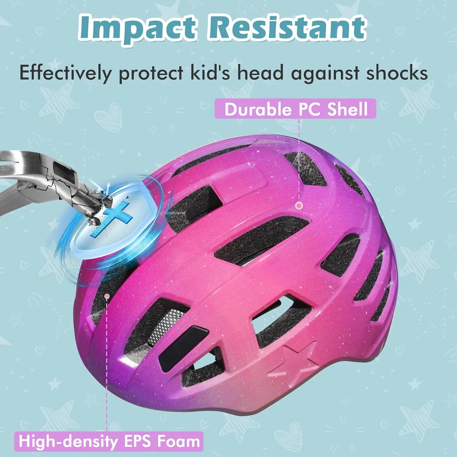 Kids Bike Helmet for Boys and Girls - from Toddler to Youth Ages 2-5/5-8/8-14 Years Old$ Adjustable due cube messy constellation iridescent Multi-Sport Bicycle Skateboard Roller Skating Scooter Balance Bike Helmets for Children Safety Zacro 