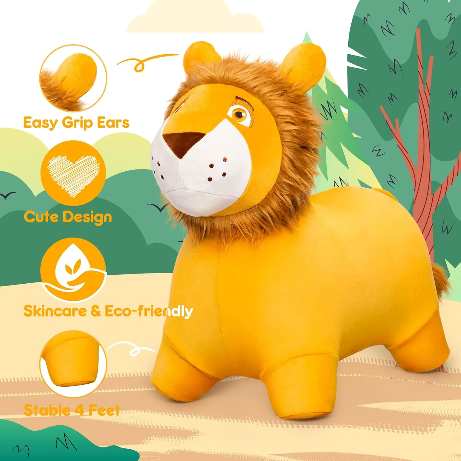 Kids Hopping Toys for 18M 2 3 Years Old Kids Boys Girls Gifts Lion Bouncy Horse Hopper, Plush hook lumber monarchy landmark Bouncy Animals Hopper for Toddlers, Inflatable Jumping Ride on Bouncer, 