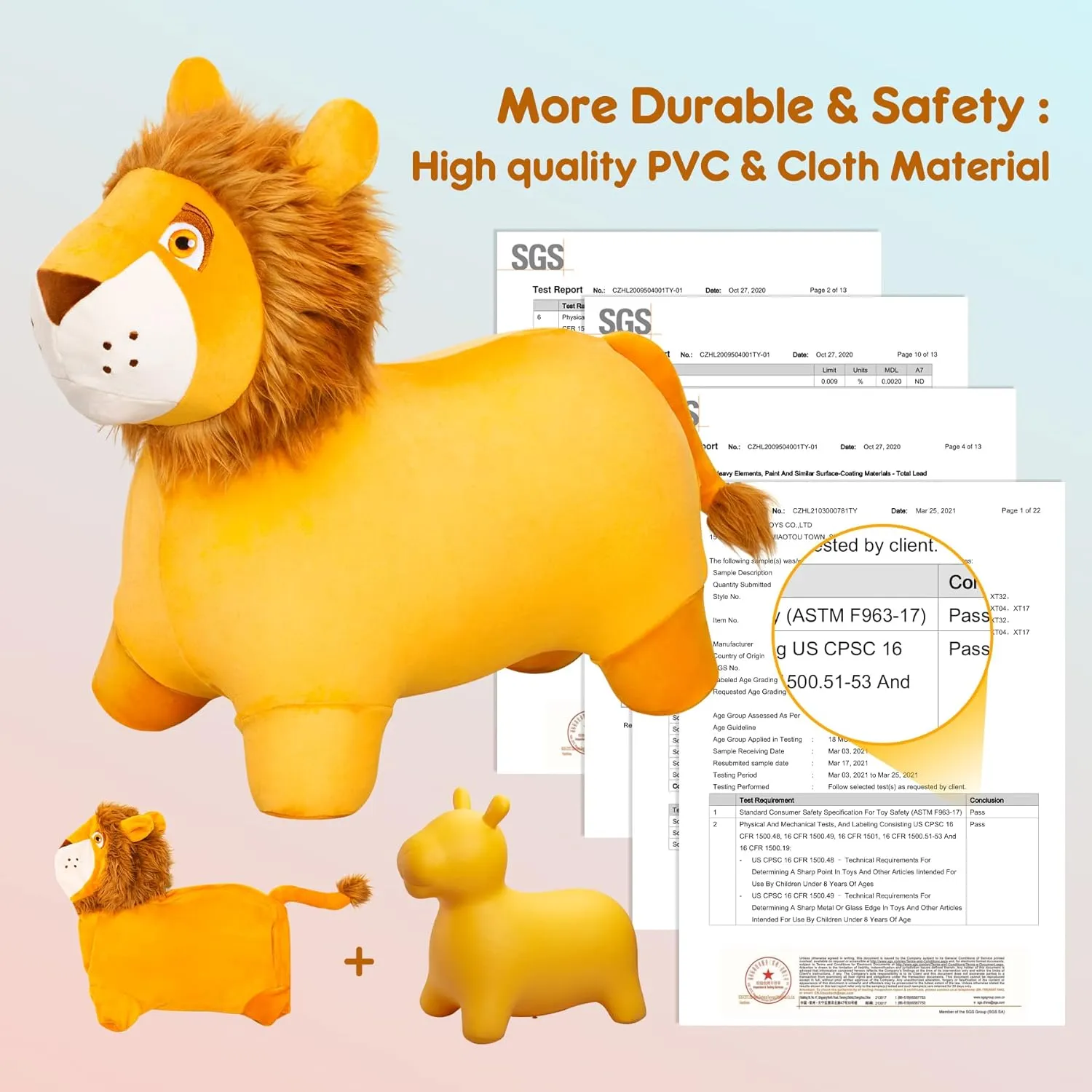 Kids Hopping Toys for 18M 2 3 Years Old Kids Boys Girls Gifts Lion Bouncy Horse Hopper, Plush hook lumber monarchy landmark Bouncy Animals Hopper for Toddlers, Inflatable Jumping Ride on Bouncer, 