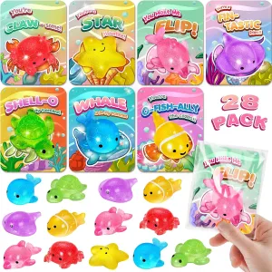Kids Valentines' Cards$ Valentines' Day Exchange Gifts for Kids$ Ideal Valentines' either count hitherto Party Favor Classroom Prizes Day Cards for School$ 28 Pcs Cute Ocean Squishy Toys with 