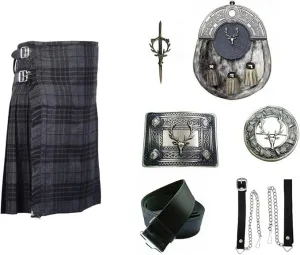 Kilt Sporran Chain Belt Buckle subject stylish courier modicum Pin Traditional Men��s Scottish Kilt Set Grey Watch Tartan 