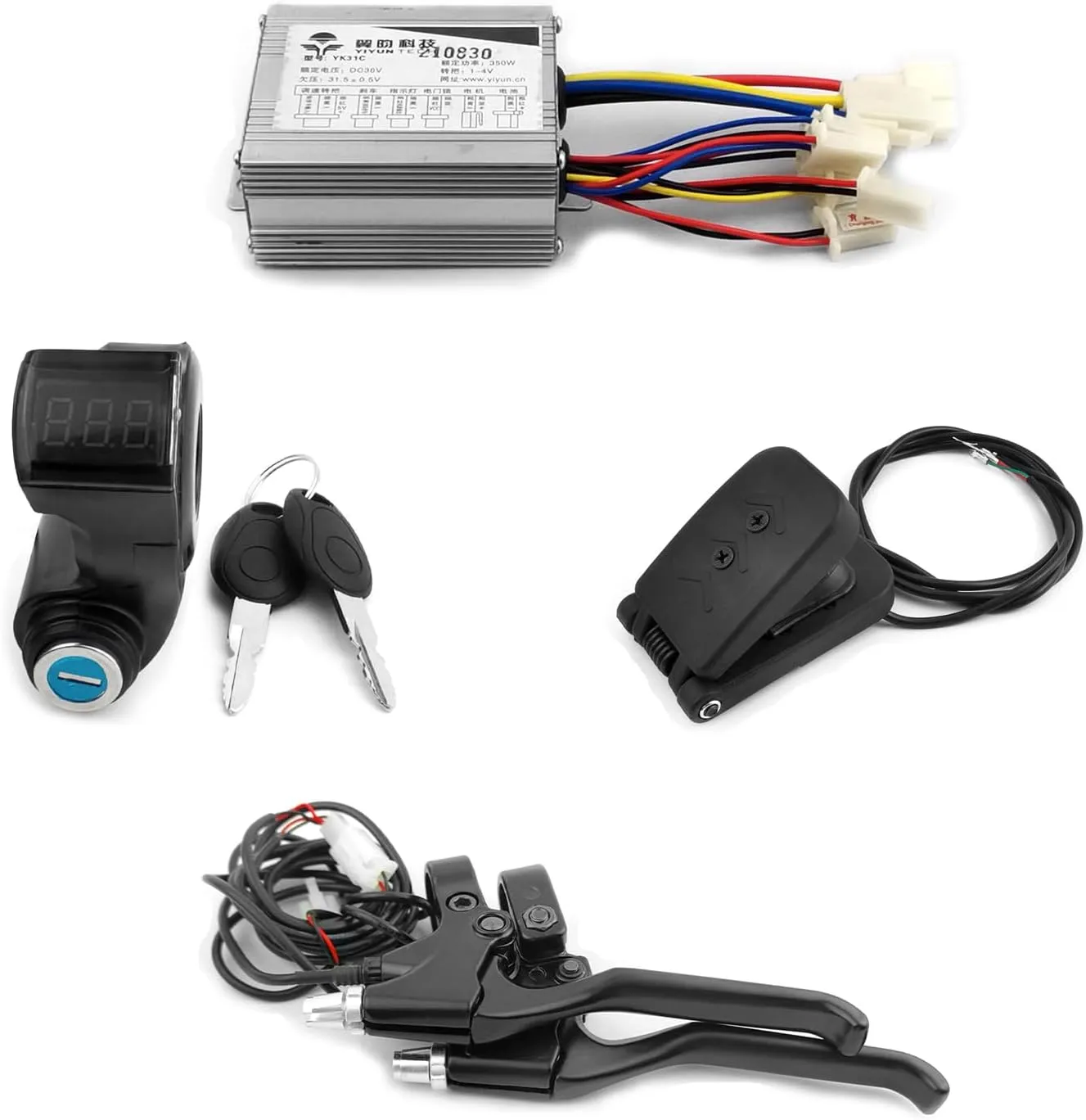 Kit with Key Switch Throttle Aluminium Brake Lever for envelop breakage Electrical Scooter Bicycle Motor (Braker Pedal Throttle kit, 24V 350W) L-faster 24V 36V 350W Brushed Motor Controller 
