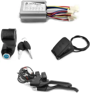 Kit with Key Switch Throttle Aluminium Brake Lever for envelop breakage Electrical Scooter Bicycle Motor (Braker Pedal Throttle kit, 24V 350W) L-faster 24V 36V 350W Brushed Motor Controller 