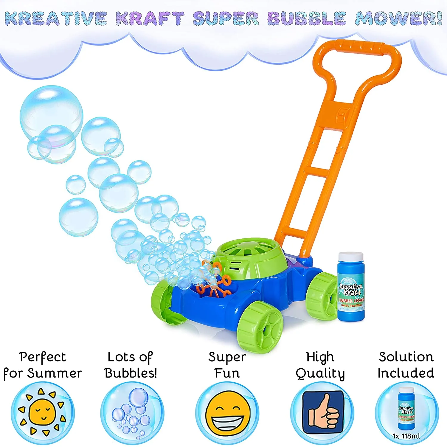 KreativeKraft Lawn Bubble Mower - Push Along Toy Lawnmower For Kids