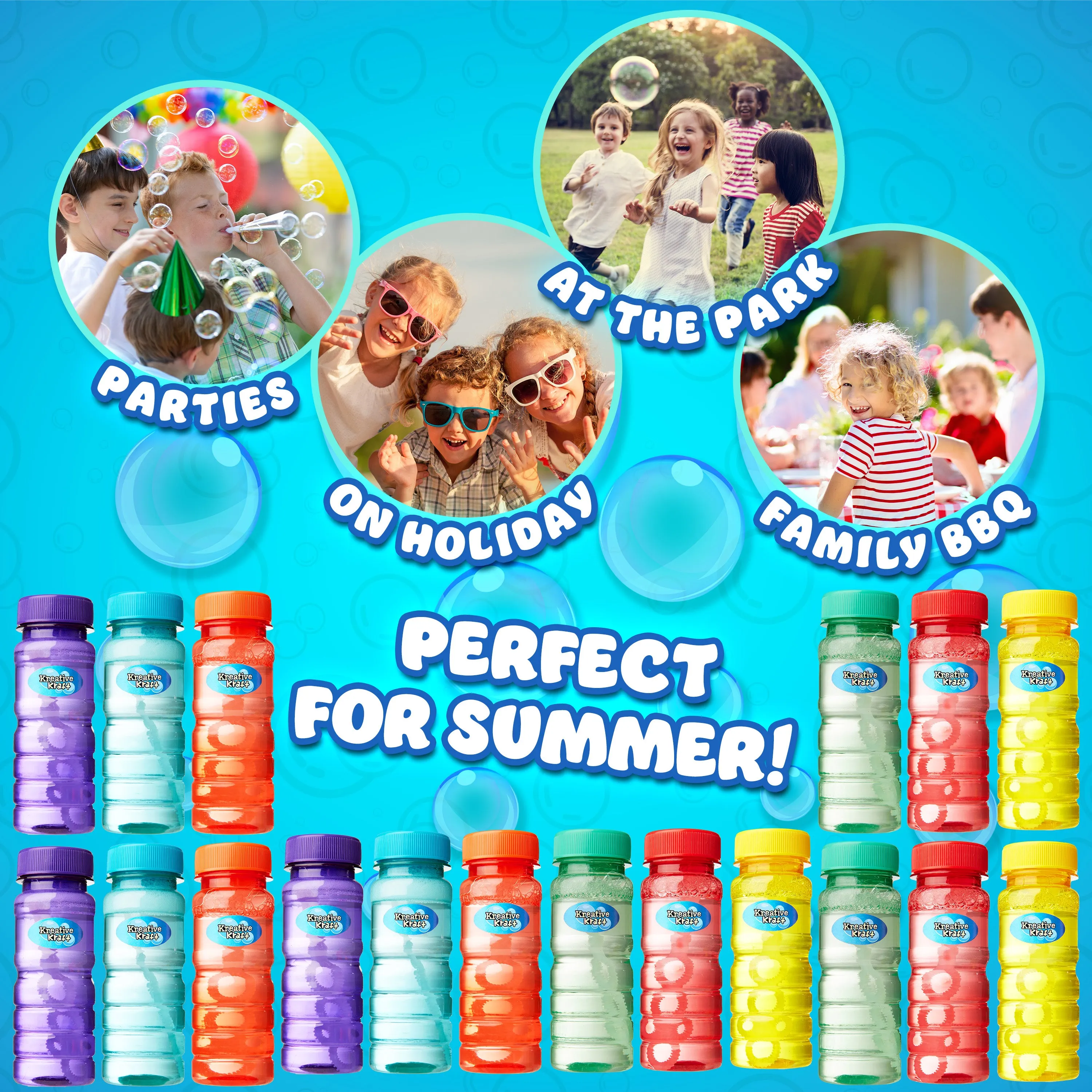 KreativeKraft Mini Bottles Bubble Solution with Bubble Wand - 3 Pack