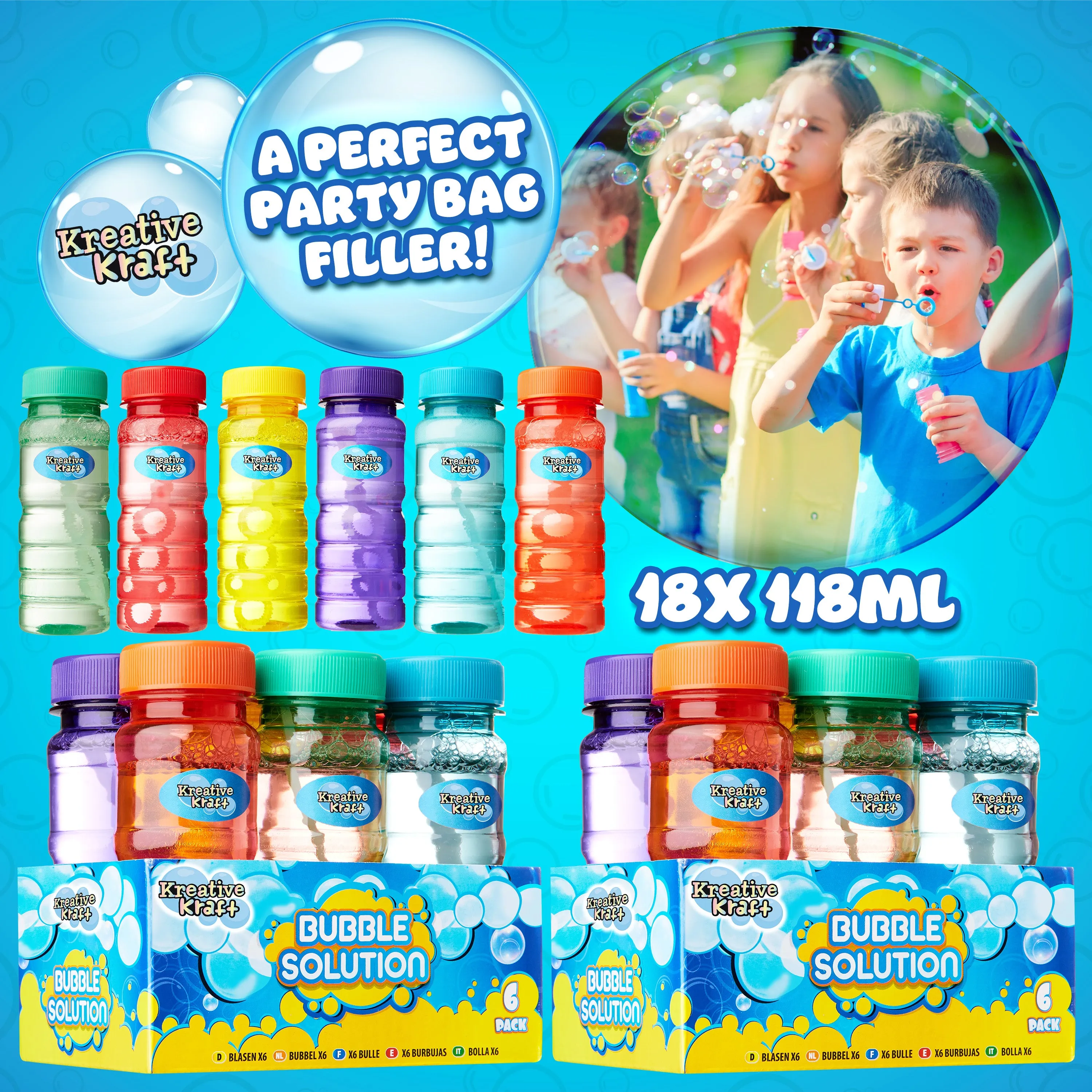 KreativeKraft Mini Bottles Bubble Solution with Bubble Wand - 3 Pack