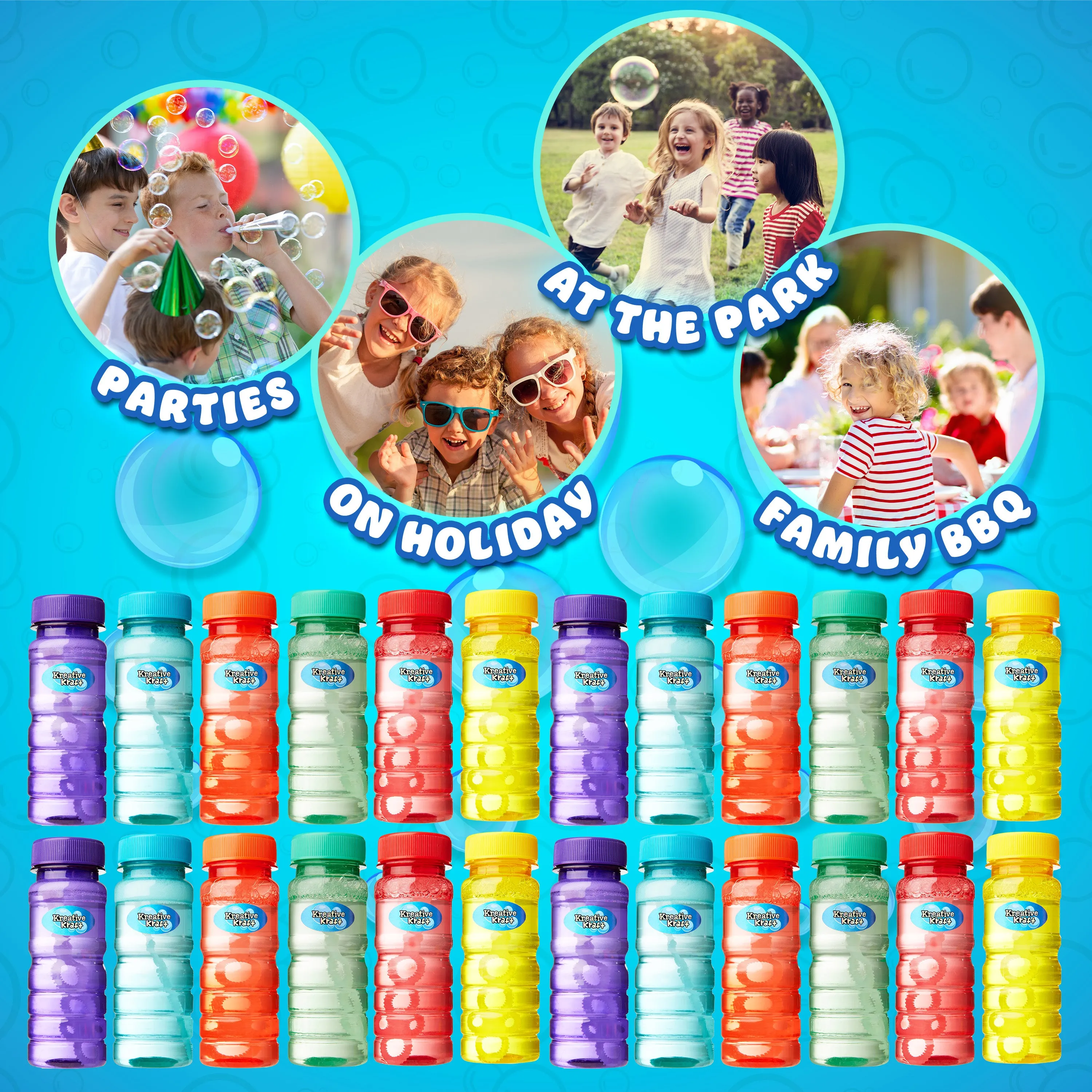 KreativeKraft Mini Bottles Bubble Solution with Bubble Wand - 4 Pack