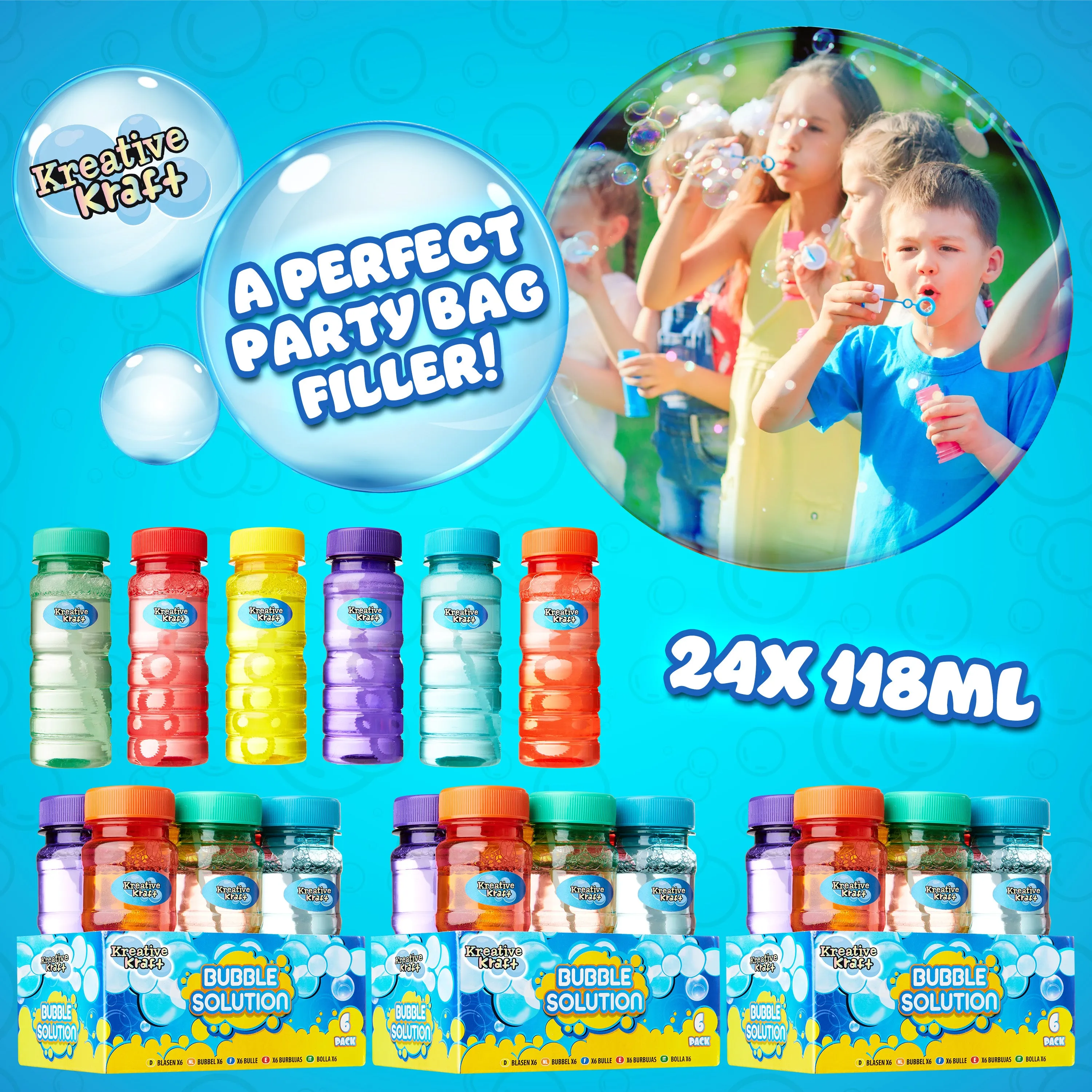 KreativeKraft Mini Bottles Bubble Solution with Bubble Wand - 4 Pack