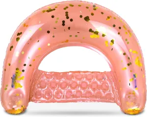 Lake & Swimming Pool - 48 x 38 Inch POZA Inflatable Pool Float Chair - Luxurious Lounger Filled with Sparkle Confetti, 2 Built in Cup Holders & Handles, shorebird Water Floating Chair for Beach, 
