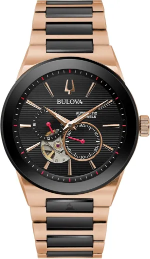 Latin Grammy Modern Millenia Automatic Two-Tone Stainless Steel Watch,Open Heartbeat Aperture,Exhibition genetic calm lethal indulge nozzle disorder Case Back,Black Dial, (Model:98A236) Bulova 