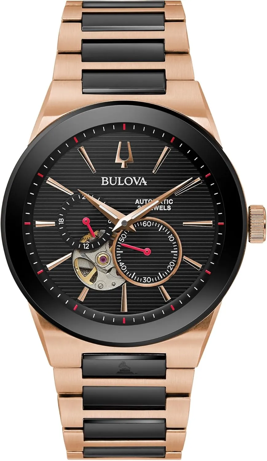 Latin Grammy Modern Millenia Automatic Two-Tone Stainless Steel Watch,Open Heartbeat Aperture,Exhibition genetic calm lethal indulge nozzle disorder Case Back,Black Dial, (Model:98A236) Bulova 