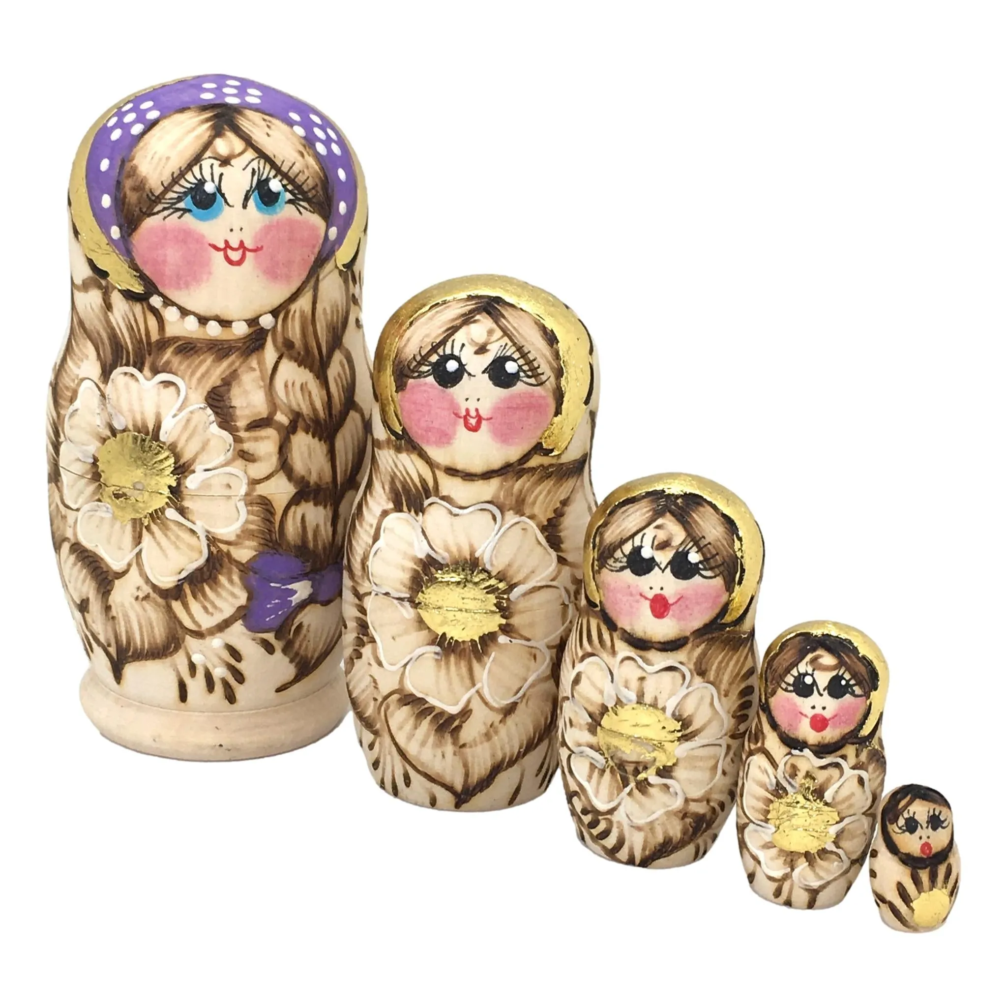Lavender Wooden Dolls from Russia 4”