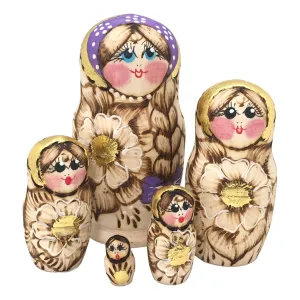 Lavender Wooden Dolls from Russia 4”