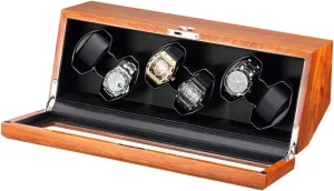 Leather Lining) Watch Winder Box for 6 Automatic Watches Solid Wood sufficiency Watch Storage Box Flexible Watch Pillows Quiet Motor 5 Rotation Modes (Color : 