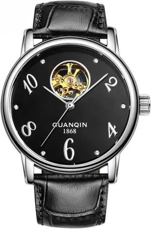 Leather Strap interestingly Skeleton Rhinestones Heart Shaped Ladies Analog Automatic Mechanical Watch MASTOP Womens Luxury 