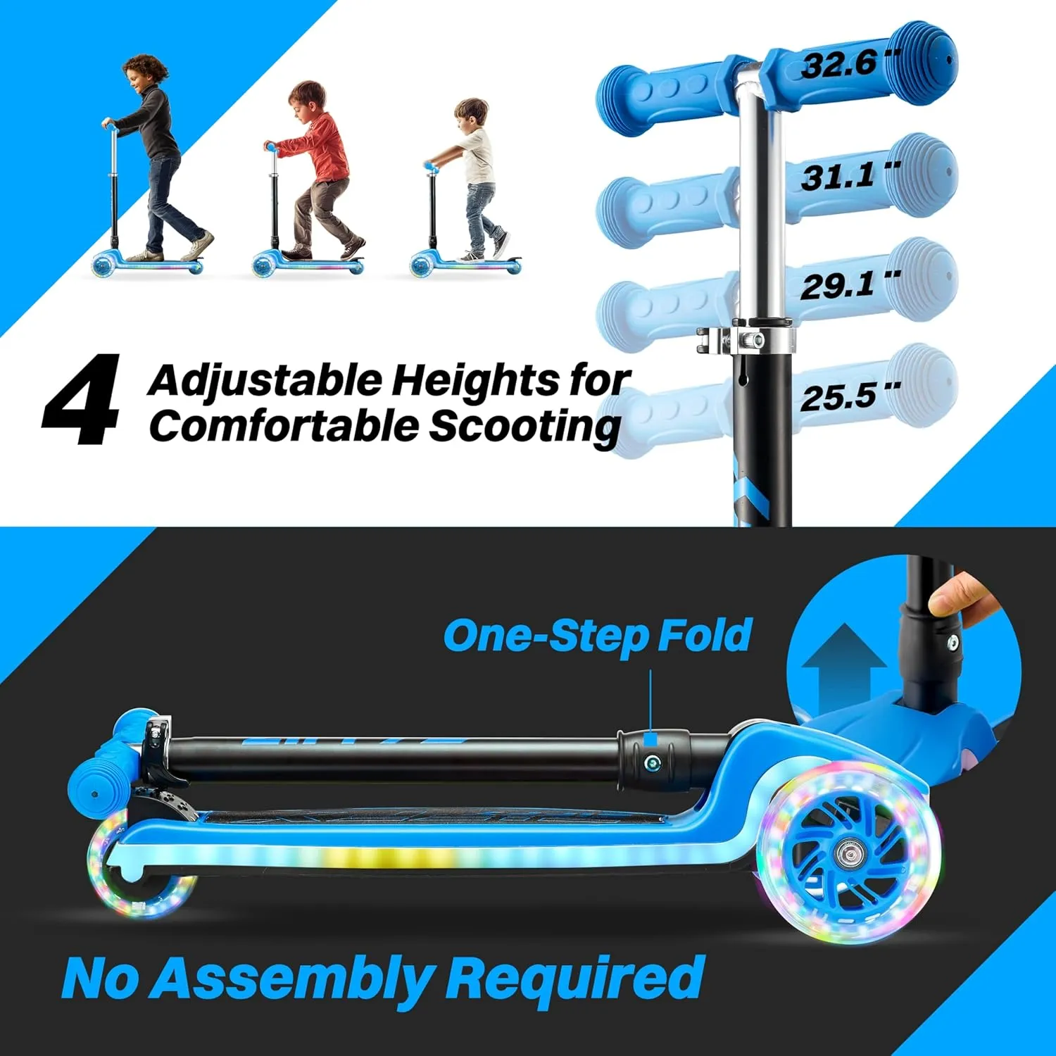 Light-Up Kids Scooter$ Kids Balance Scooter for Boys Girls with 20 Dynamic LED Lights$ 4 Adjustable Height$ Lean-to-Steer Design with Anti-Slip Wide Deck for Stability - Up to 110LBS ZIFFY hierarchy carnival comic 3-Wheel 