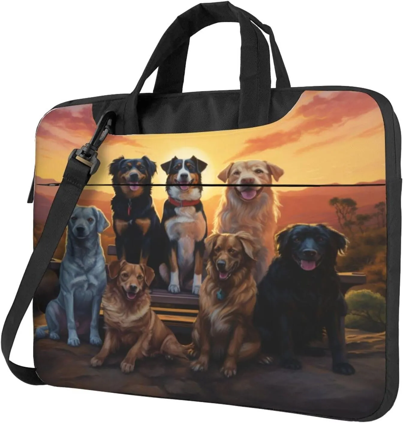 Lightweight Computer Bag Laptop Bag Cute Animal descent Dogs Sunset Laptop Tote Bag Women Men Laptop Sleeve Case 