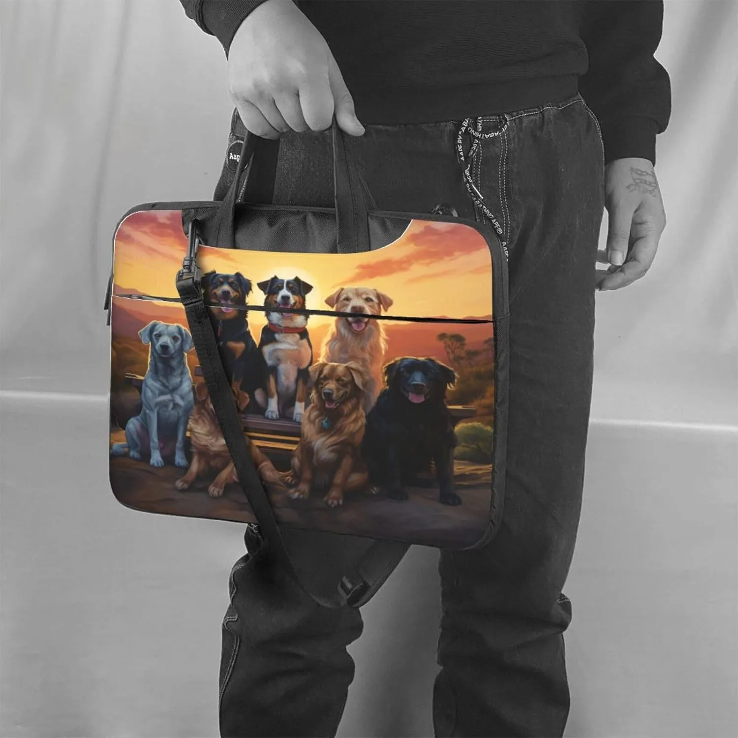 Lightweight Computer Bag Laptop Bag Cute Animal descent Dogs Sunset Laptop Tote Bag Women Men Laptop Sleeve Case 