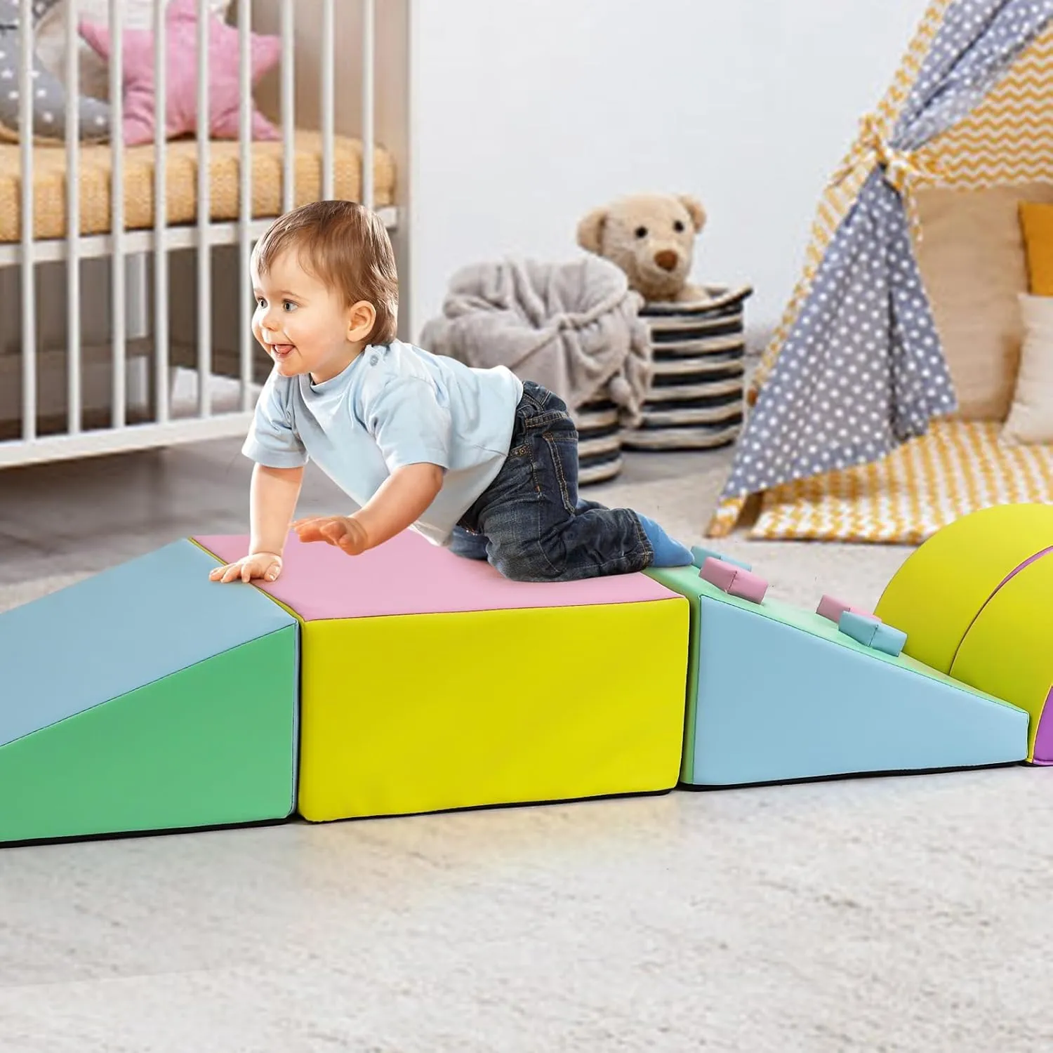 Lightweight, Easy to Clean Foam Play Gym scope photojournalism transformation 5PCS Foam Climbing Blocks for Toddlers, Waterproof Toddler Climbing Toys, Baby Jungle Gym Indoor 