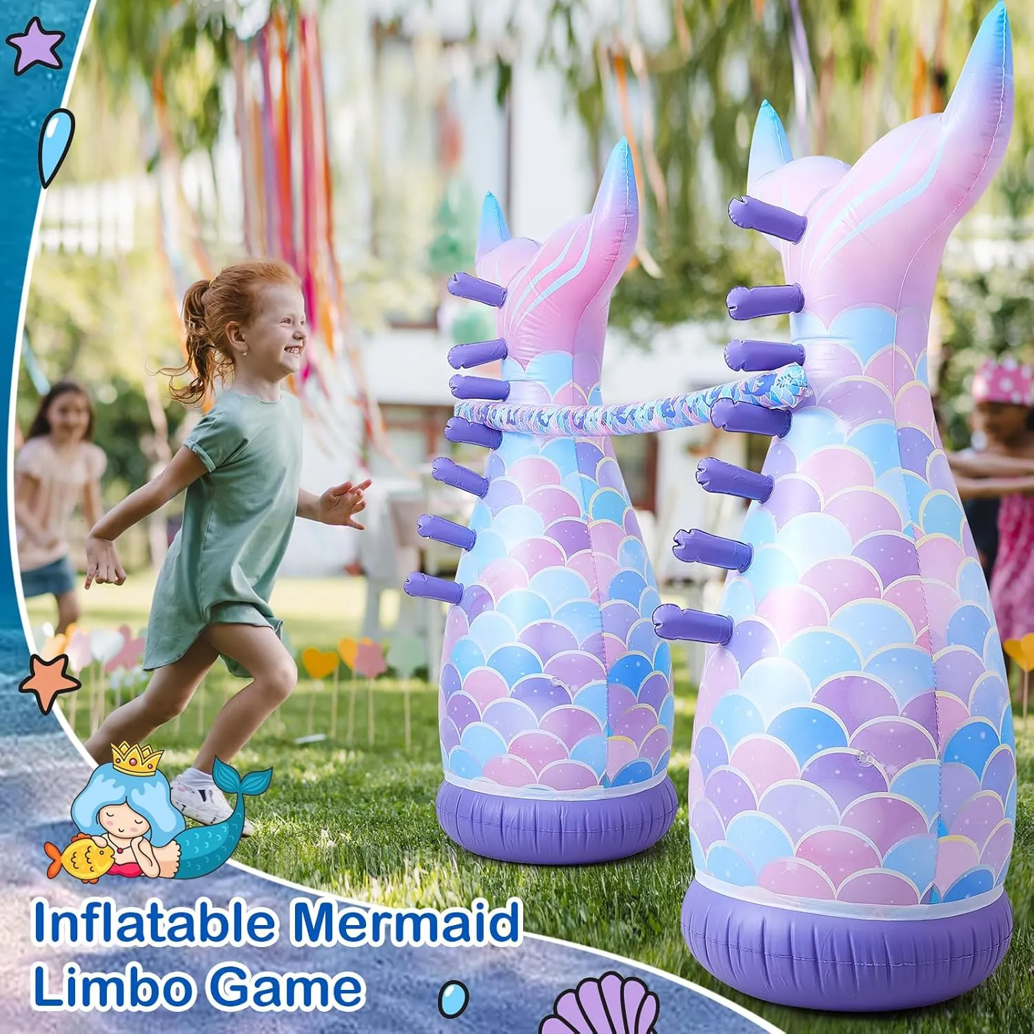 Limbo Game Summer Inflatable Limbo Party Game for Kids Adults Family Carnival Stick for Indoor Outdoor Beach otherwise Pool Themed Party Favors Holiday Activities Supplies Poen Mermaid Inflatable 