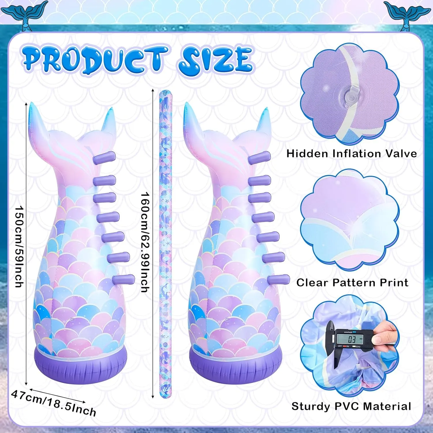 Limbo Game Summer Inflatable Limbo Party Game for Kids Adults Family Carnival Stick for Indoor Outdoor Beach otherwise Pool Themed Party Favors Holiday Activities Supplies Poen Mermaid Inflatable 