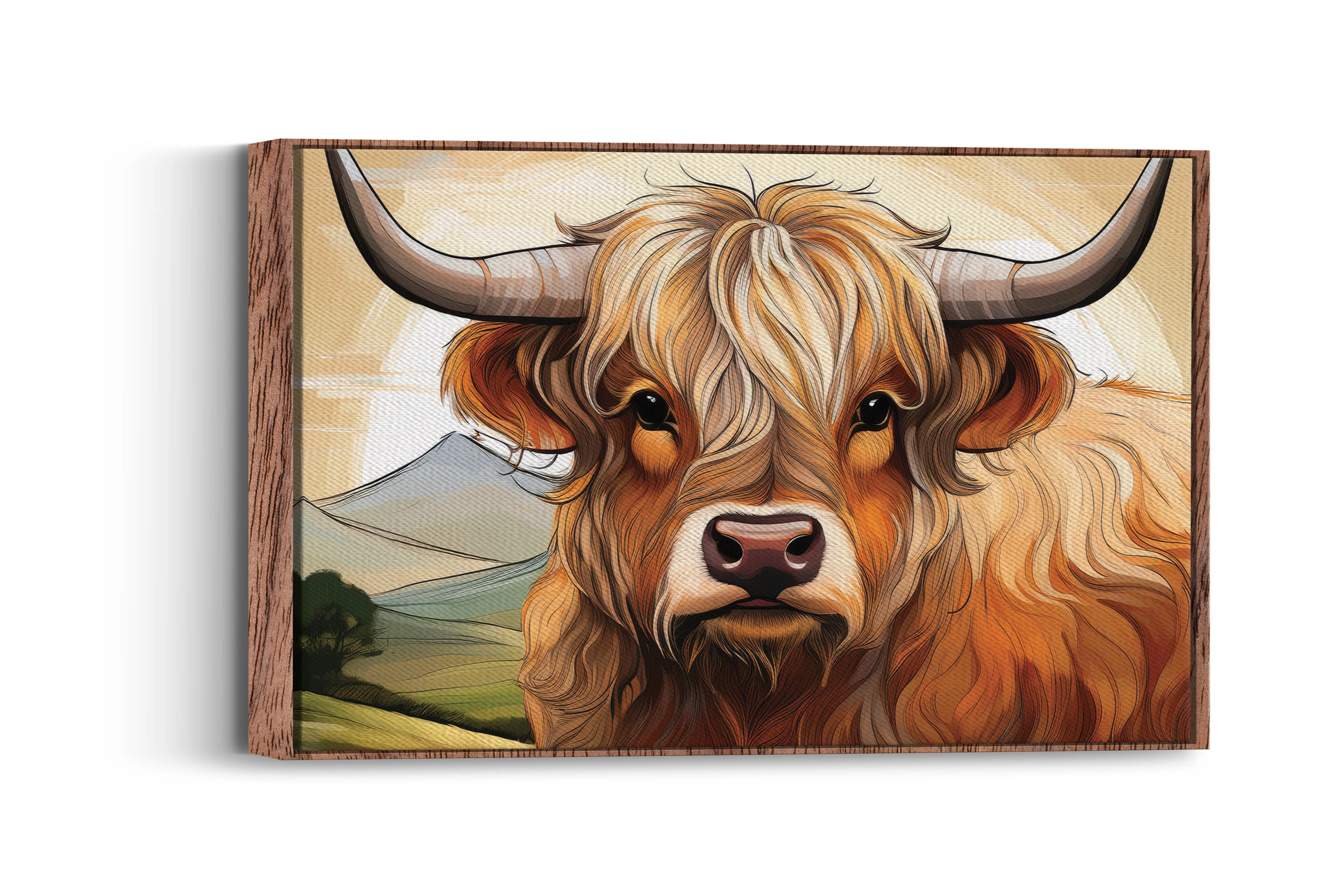 Lines of the Highlands – Rustic Grace: Highland Cow in Sunlight: A Line Art Masterpiece