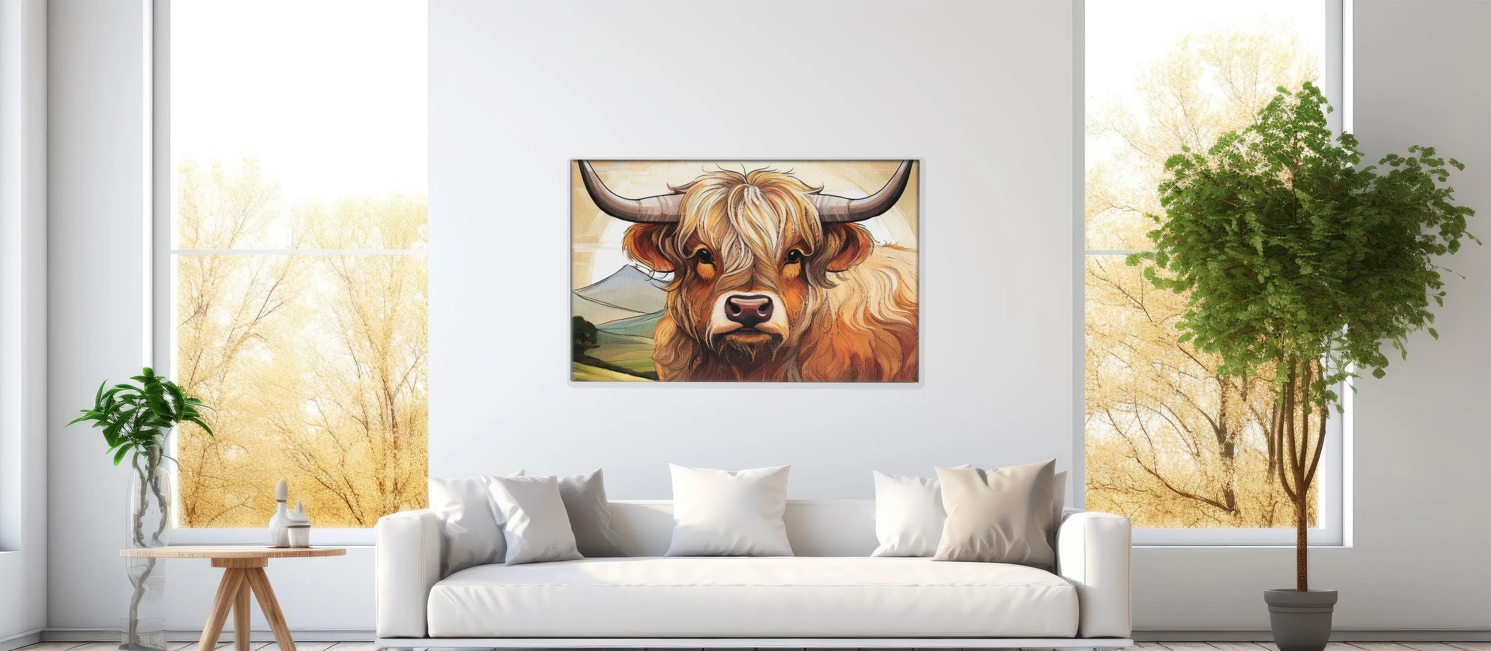 Lines of the Highlands – Rustic Grace: Highland Cow in Sunlight: A Line Art Masterpiece