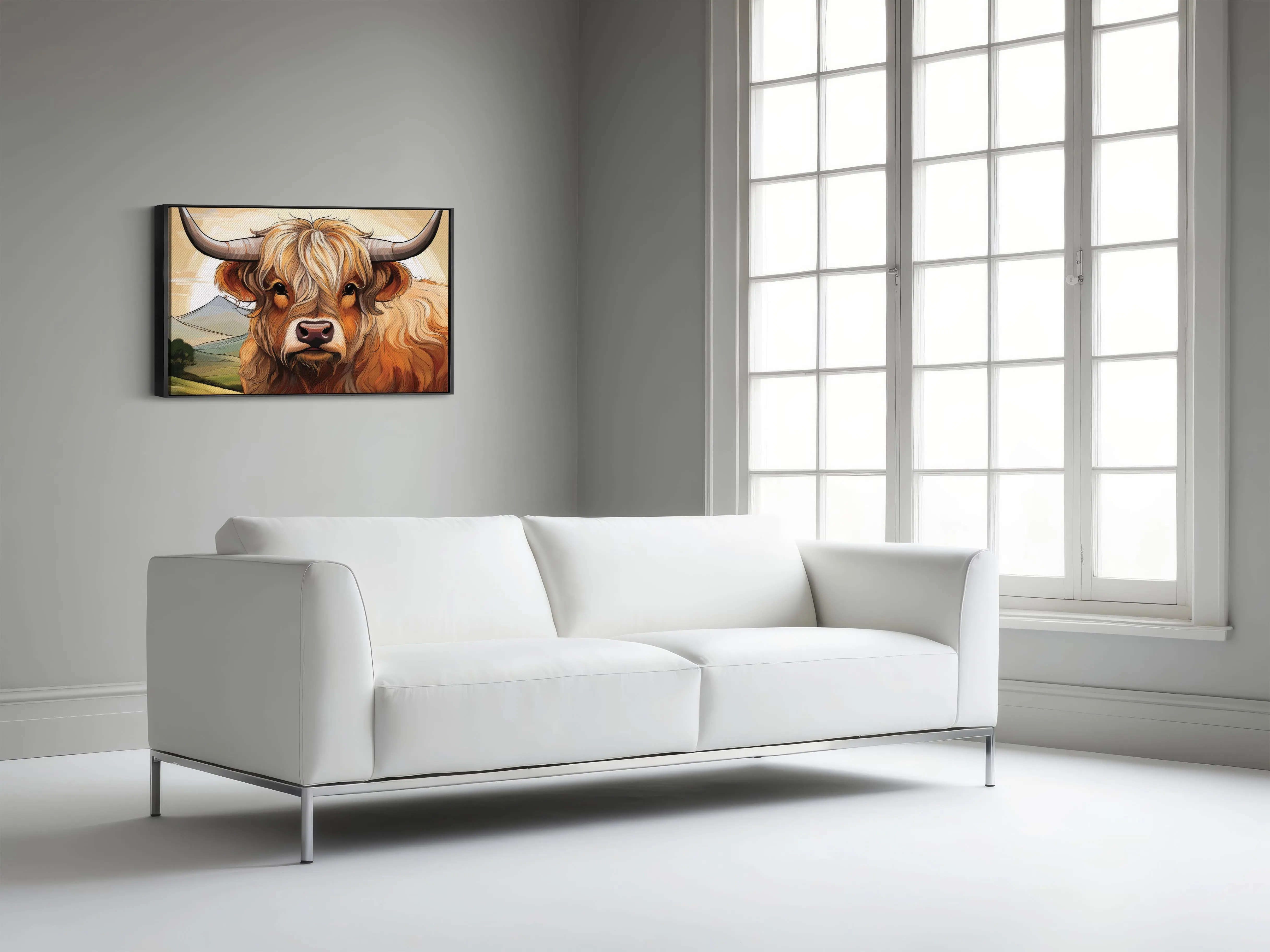 Lines of the Highlands – Rustic Grace: Highland Cow in Sunlight: A Line Art Masterpiece