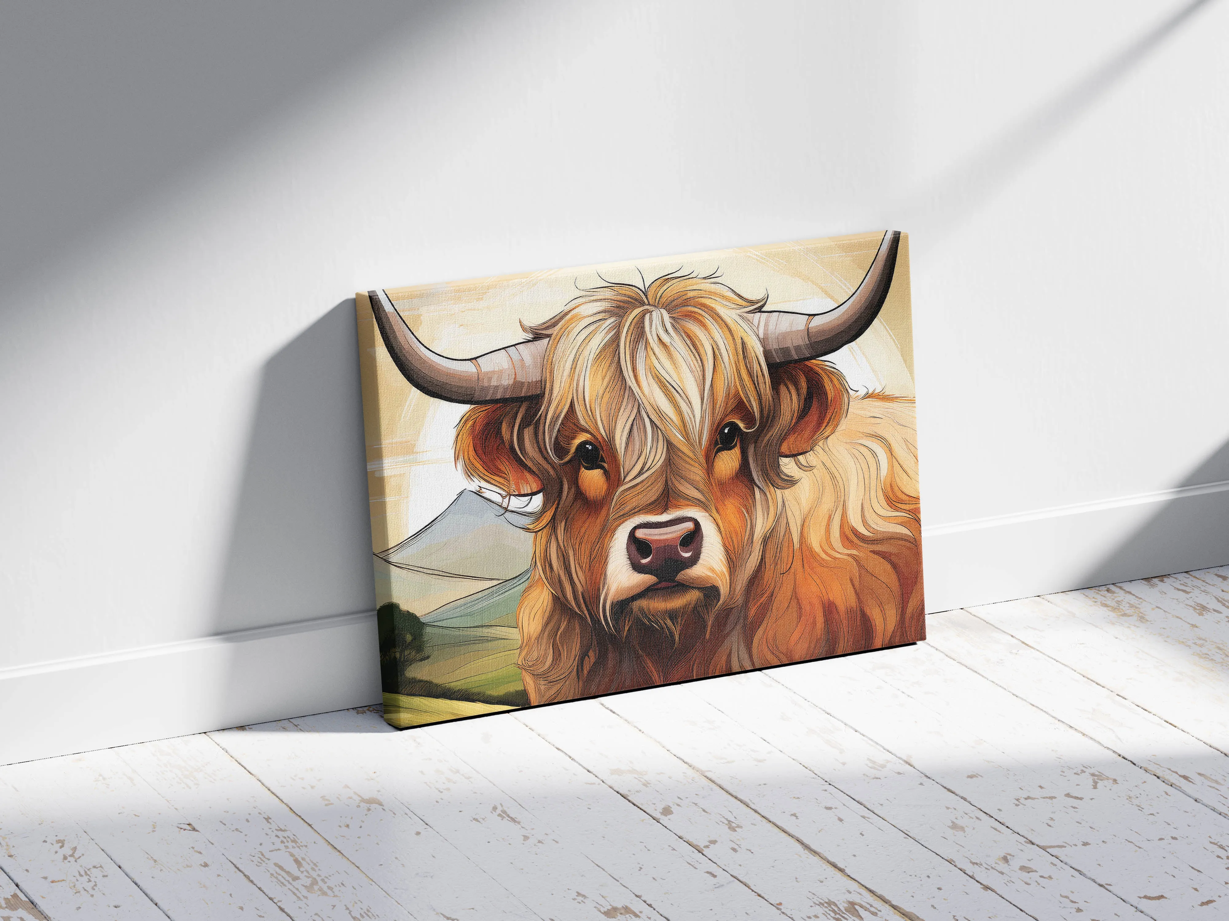 Lines of the Highlands – Rustic Grace: Highland Cow in Sunlight: A Line Art Masterpiece