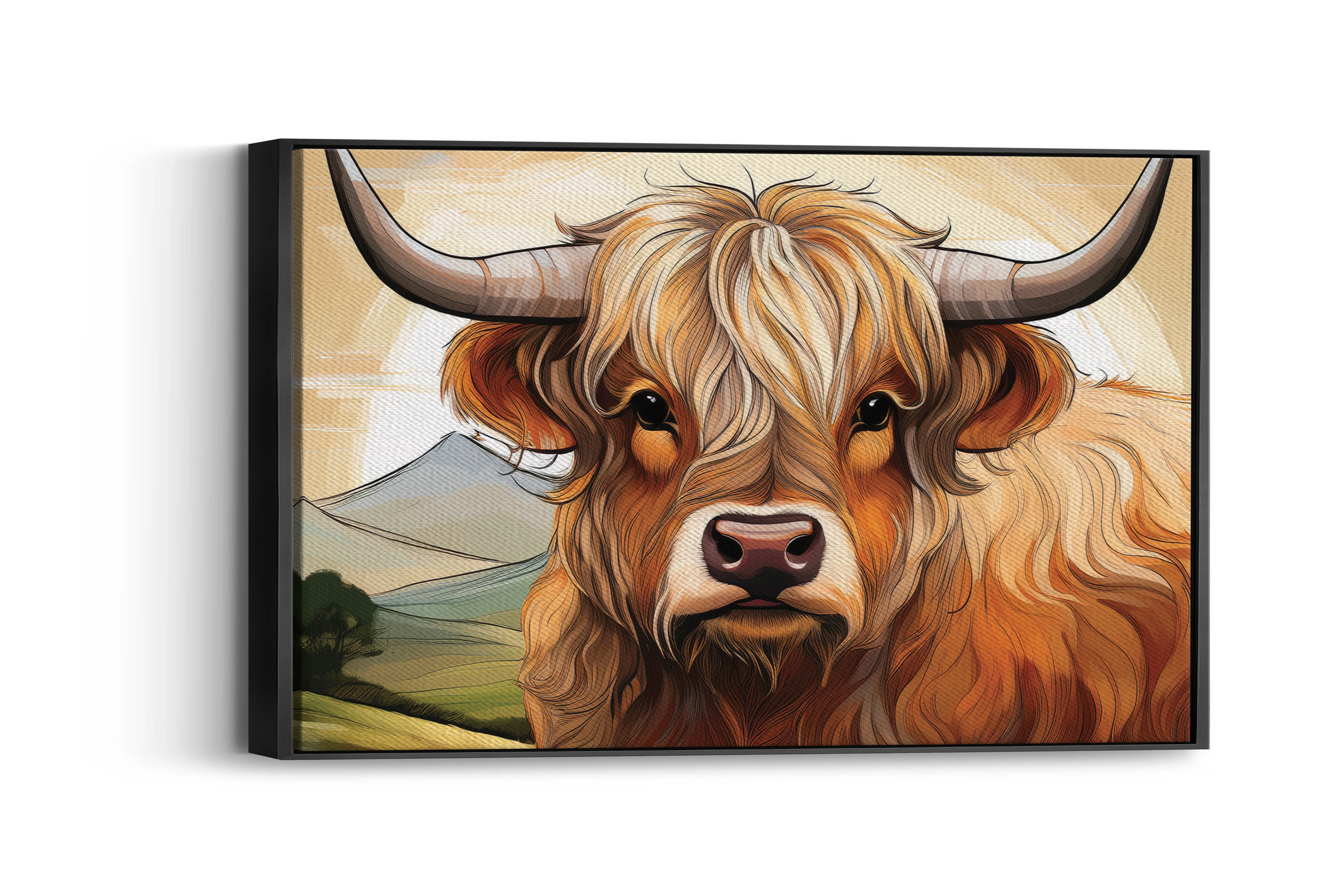 Lines of the Highlands – Rustic Grace: Highland Cow in Sunlight: A Line Art Masterpiece