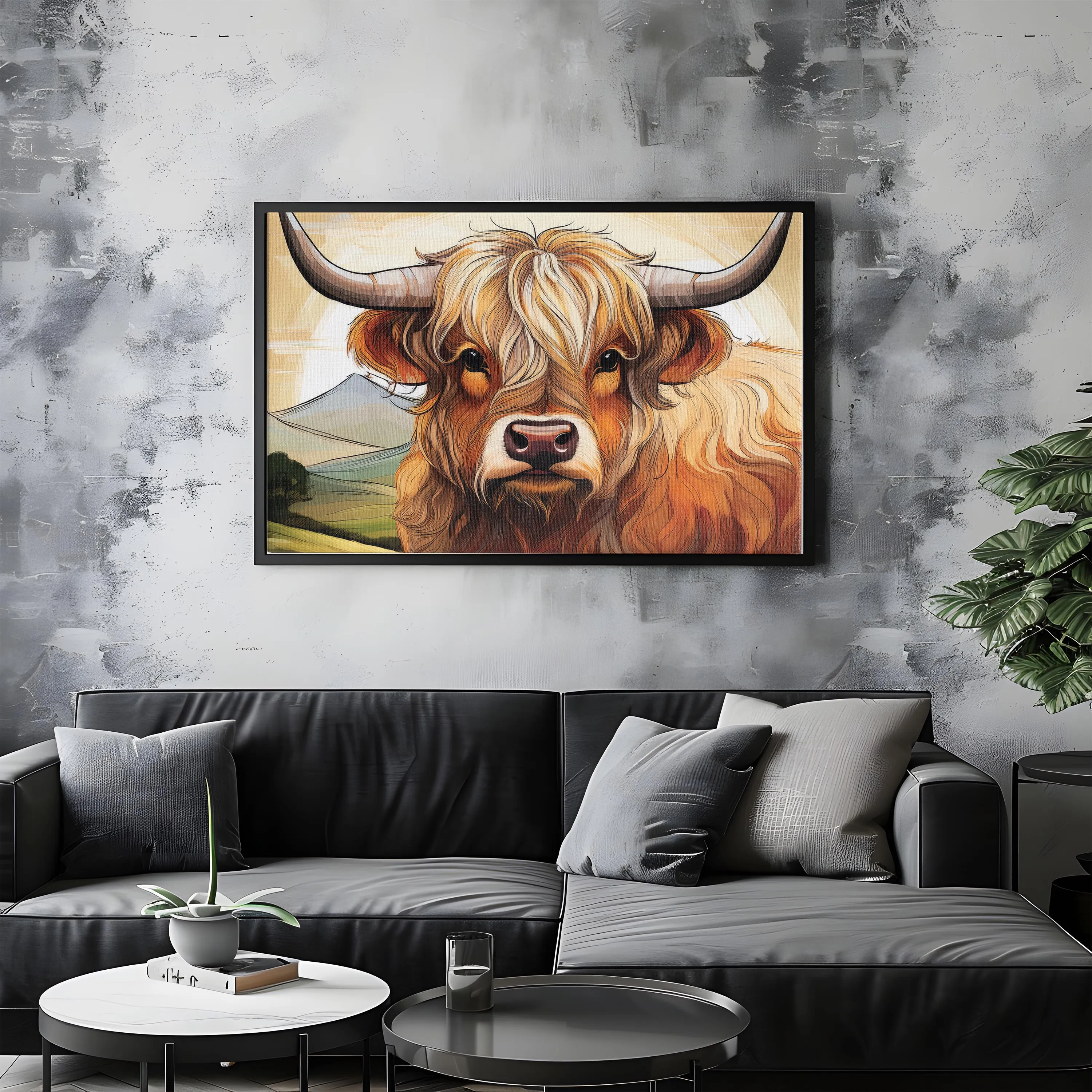 Lines of the Highlands – Rustic Grace: Highland Cow in Sunlight: A Line Art Masterpiece