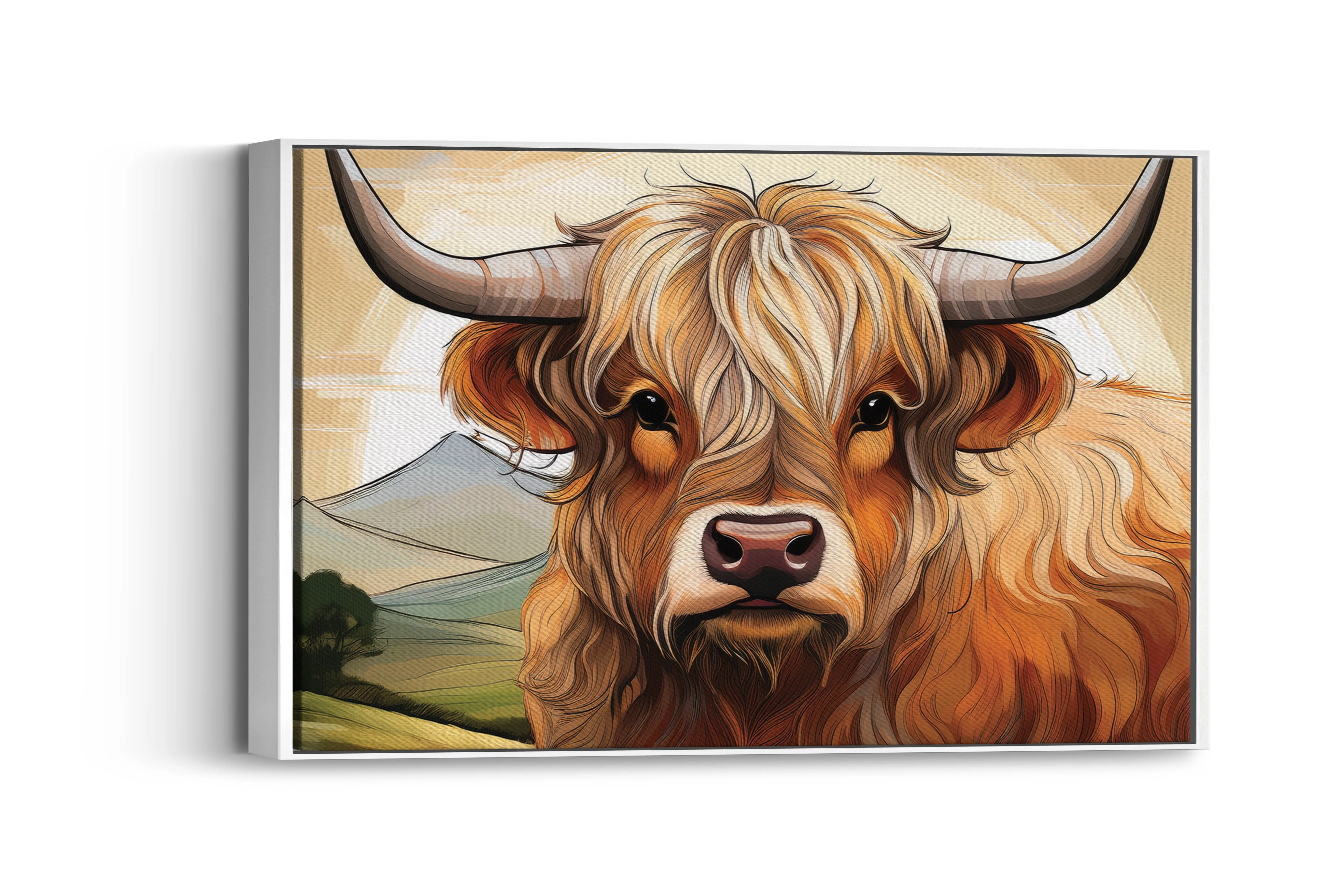 Lines of the Highlands – Rustic Grace: Highland Cow in Sunlight: A Line Art Masterpiece