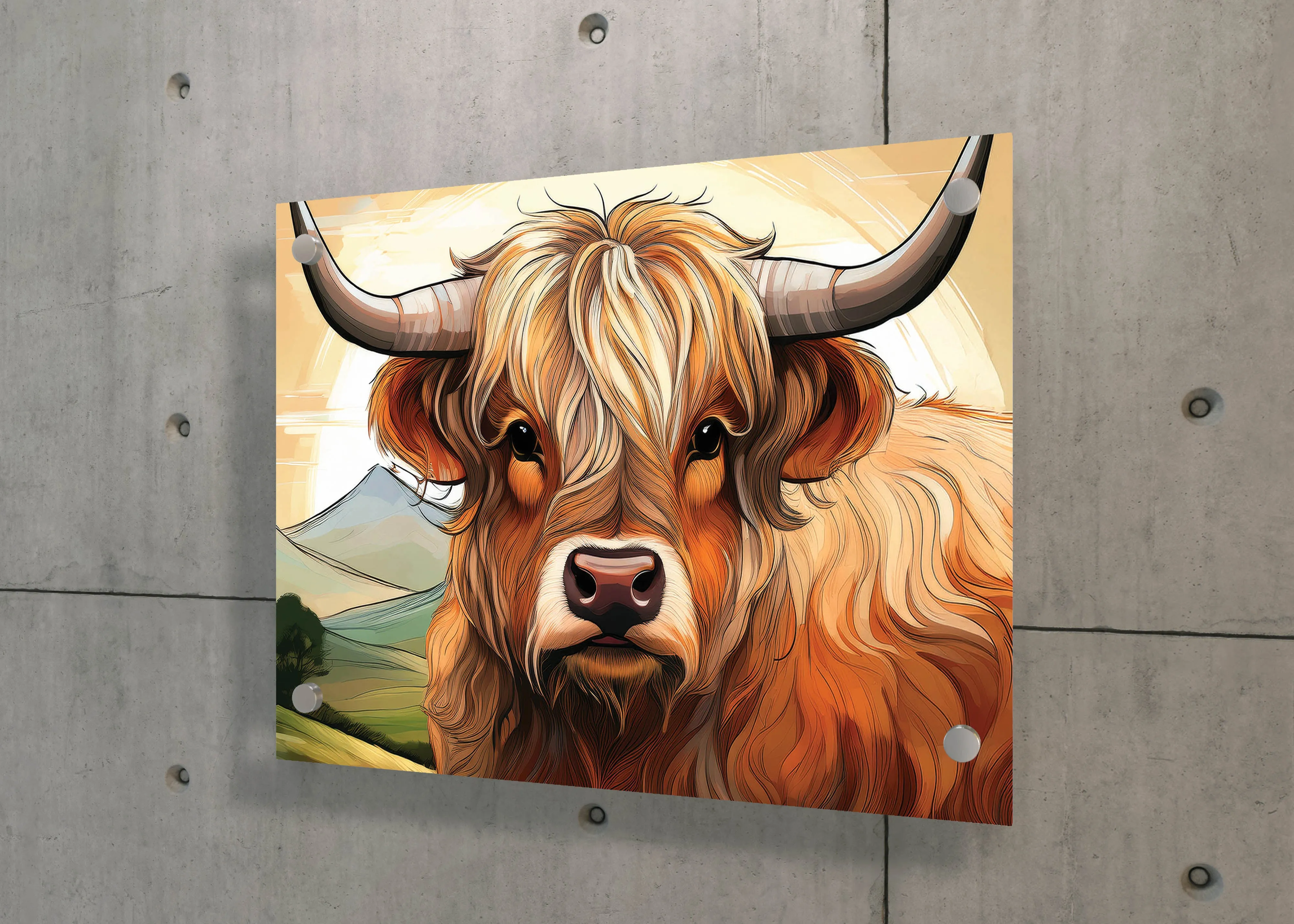 Lines of the Highlands – Rustic Grace: Highland Cow in Sunlight: A Line Art Masterpiece
