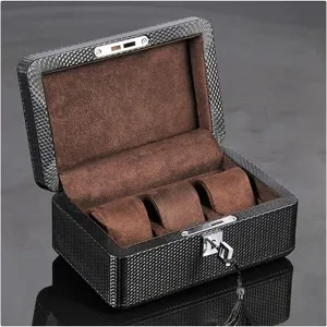 Lock Fashion Men/Women Gift Boxes (Color : Brown Black) Carbon Fiber Watch Storage Boxes Case Black sail array file pottery Pu Leather Watch Display Organizer with 