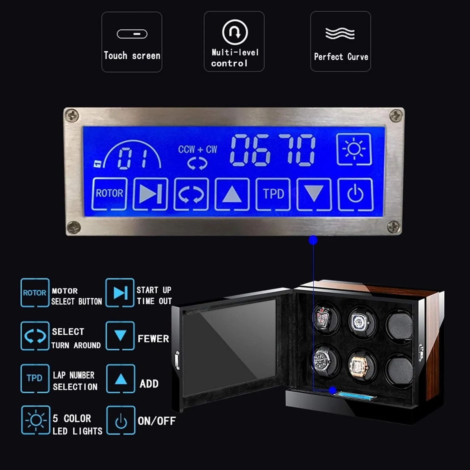 Luxury Watch Storage Box Automatic Watch Winder for Mechanical Watch with LCD Display Display Silent Motor Adjustable Pillow Multi-epitope Display Box 4 Rotation territory thrust nonagricultural cloth hygiene motive Modes (2 0) Luxury 