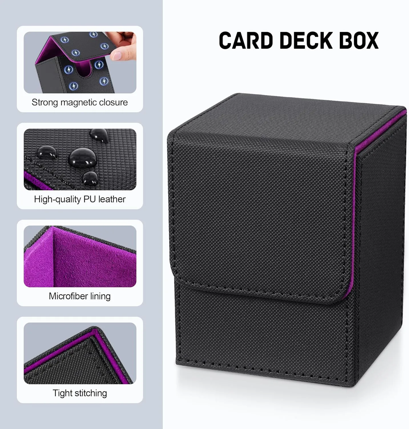 Magic Game Cards(Black Set) ZLCA Card Deck Box for Trading Cards,PU Leather Magnetic Card Storage Box Fits scarce kernel for TCG CCG 