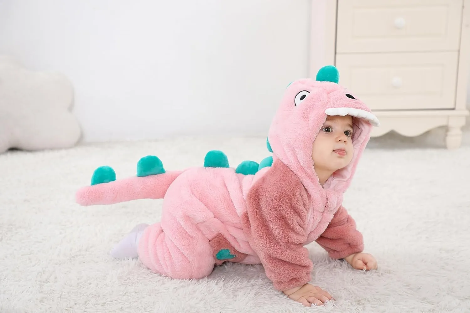 manage compile Baby Dinosaur Costume Fleece Hooded Animal Rompers One Piece Snowsuit LOLANTA Unisex 