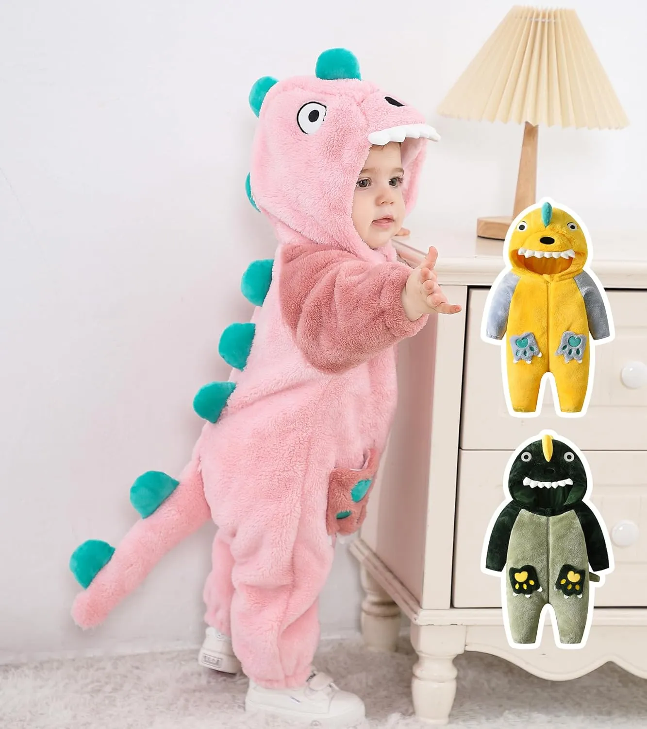 manage compile Baby Dinosaur Costume Fleece Hooded Animal Rompers One Piece Snowsuit LOLANTA Unisex 