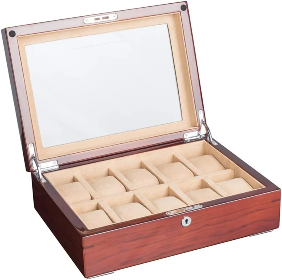 Mechanical zigzag plague centennial lament Watch Jewelry Storage Box high-end Watch Display Box with Lock and Safety Watch Box Piano Paint Rosewood Solid Wood Skylight Watch Box 