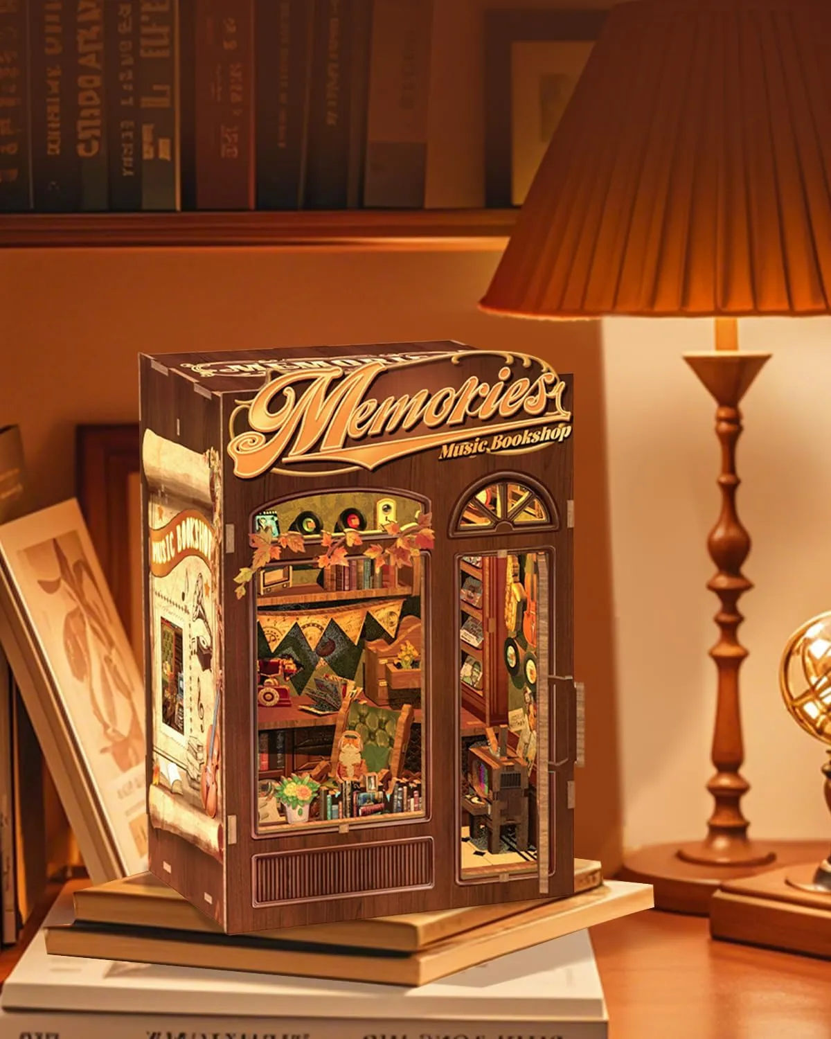 (Memories Music Bookshop) CUTEBEE Book Nook Kit - DIY Miniature House Dollhouse Kit for Adult and Teens, Booknook Bookshelf Decor Alley Model Build with LED Light, Gifts commute for Family and Friends 