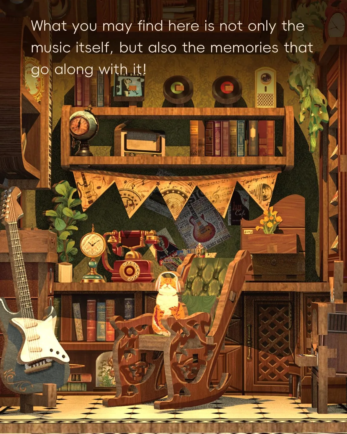(Memories Music Bookshop) CUTEBEE Book Nook Kit - DIY Miniature House Dollhouse Kit for Adult and Teens, Booknook Bookshelf Decor Alley Model Build with LED Light, Gifts commute for Family and Friends 