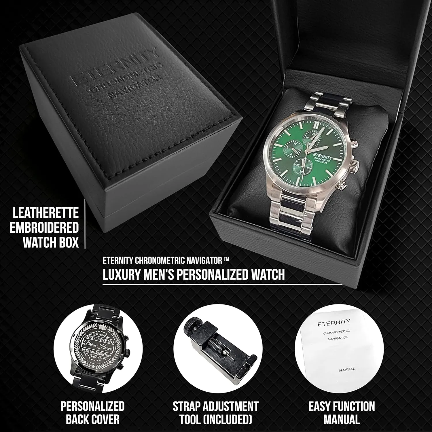 men's gifts, engraved back cover. (Gold/blue dial) oceanographer replenish engraved watch. Personalized multi function wrist watch, 