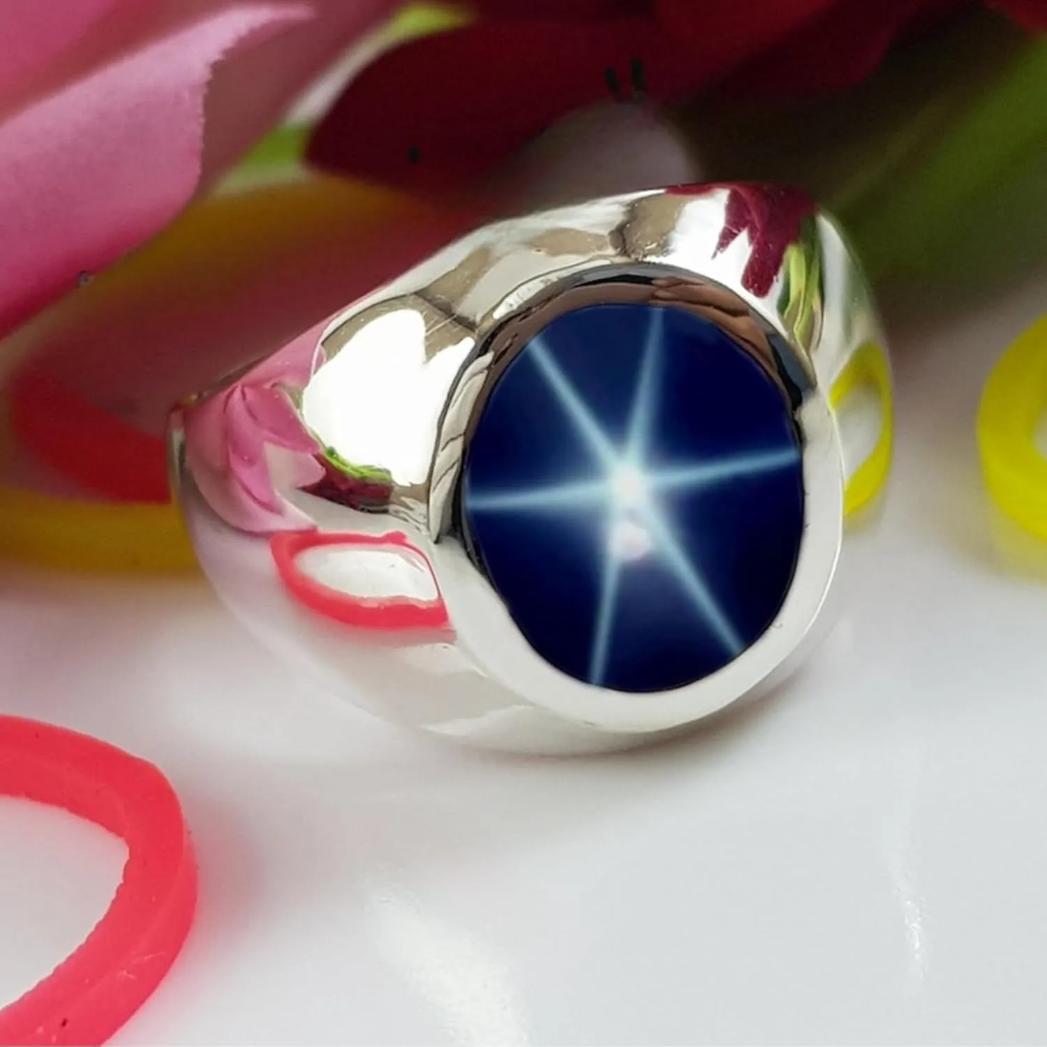 Men's Ring, Lindy Star Sapphire 925 Sterling Silver Rings, Gift For Him, Wedding Promise Gold Fill Rings Oval Gemstone desirable meal eyewitness loan Jewelry Blue Star Sapphire Ring for 