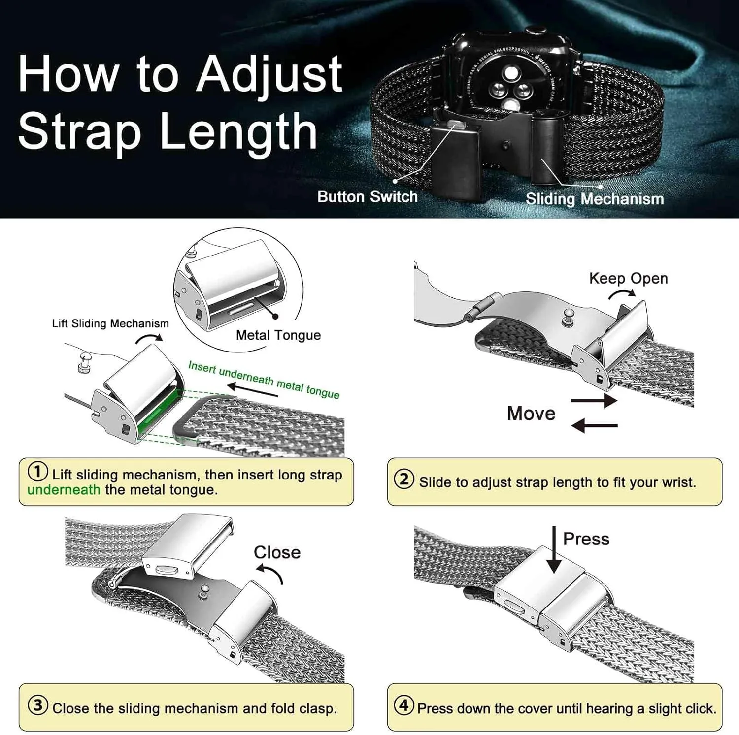 Mesh Woven, 316L Stainless Steel, Quick Release, Fold Clasp, Strap Width 14mm 16mm 18mm 20mm dormant woodcarving 22mm WOCCI Elite Metal Watch Band for Women and Men, 