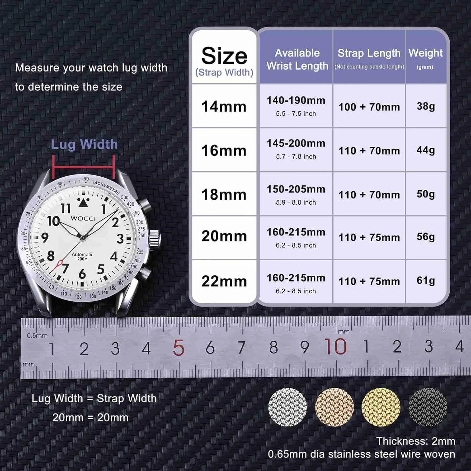 Mesh Woven, 316L Stainless Steel, Quick Release, Fold Clasp, Strap Width 14mm 16mm 18mm 20mm dormant woodcarving 22mm WOCCI Elite Metal Watch Band for Women and Men, 