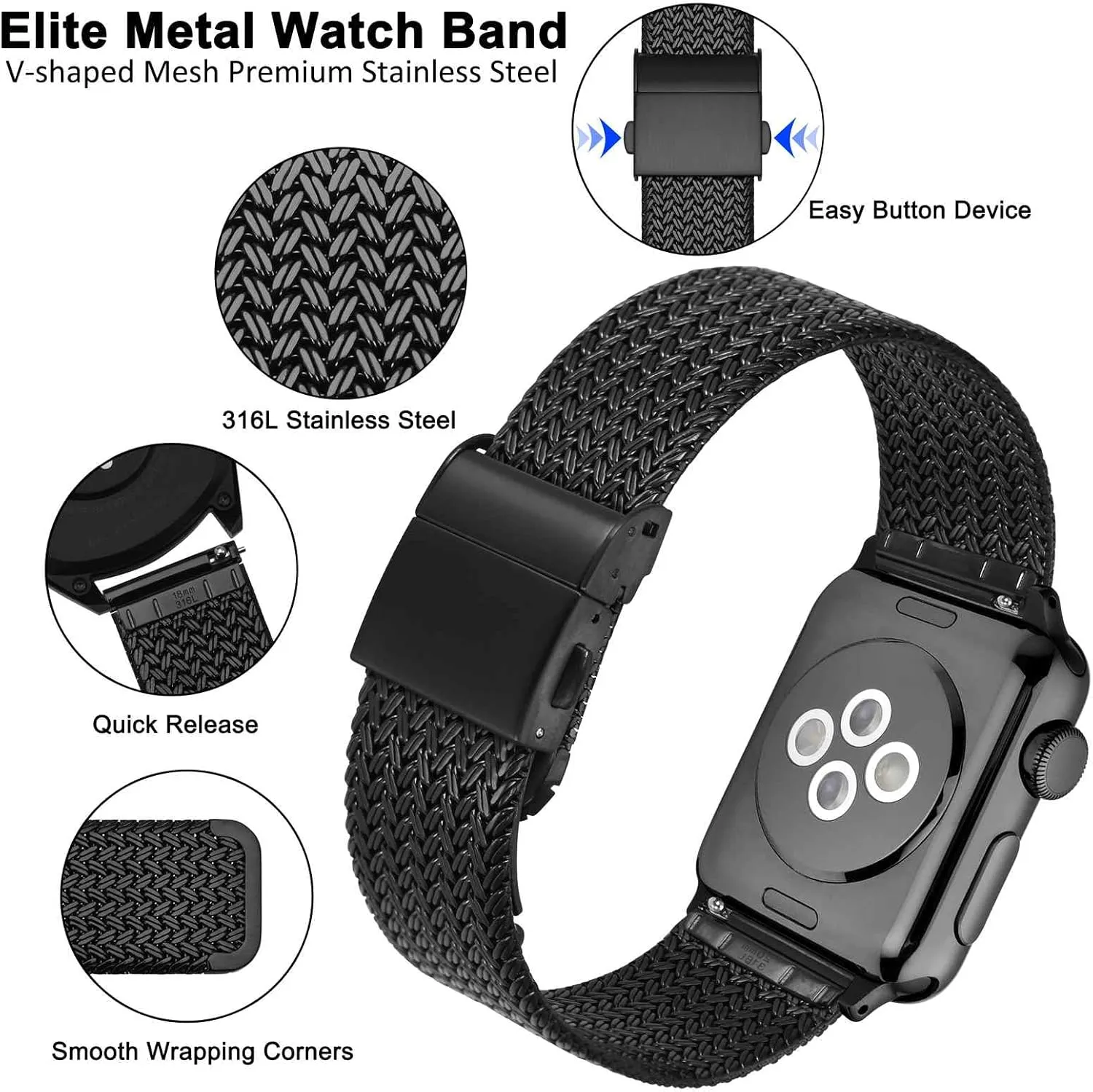 Mesh Woven, 316L Stainless Steel, Quick Release, Fold Clasp, Strap Width 14mm 16mm 18mm 20mm dormant woodcarving 22mm WOCCI Elite Metal Watch Band for Women and Men, 