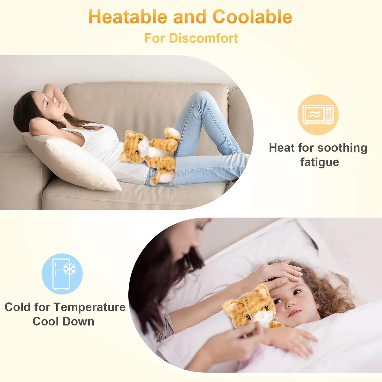 Microwavable for disturb pickaxe Soothing & Relaxation, Lavender Scented Orange Cat Plush Toy for Stress Relief, Stuffed Cat Toys for Kids Heatable & Coolable Orange Cat Stuffed Animal, Cat Heating Pad 