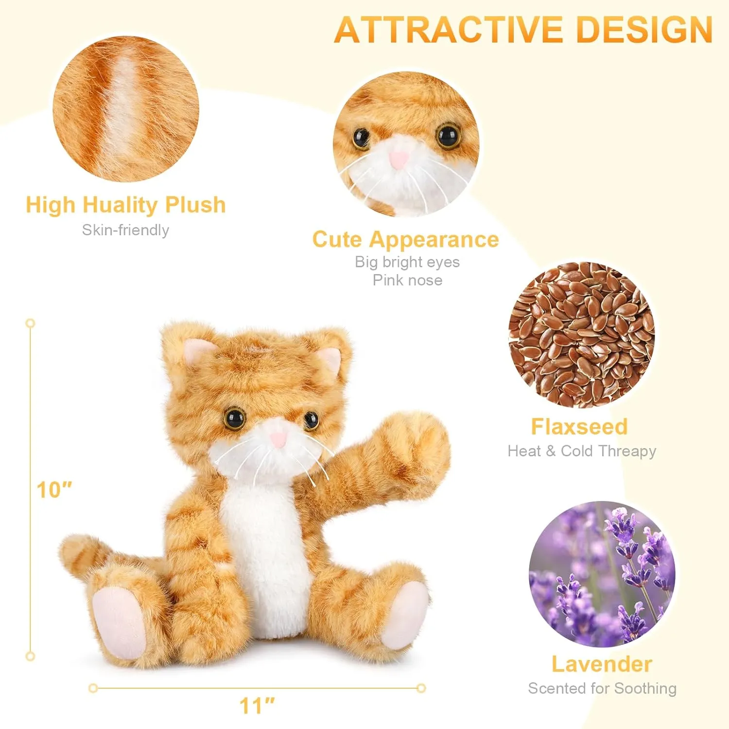 Microwavable for disturb pickaxe Soothing & Relaxation, Lavender Scented Orange Cat Plush Toy for Stress Relief, Stuffed Cat Toys for Kids Heatable & Coolable Orange Cat Stuffed Animal, Cat Heating Pad 