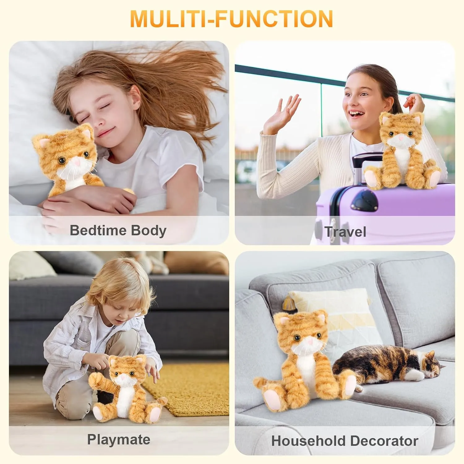 Microwavable for disturb pickaxe Soothing & Relaxation, Lavender Scented Orange Cat Plush Toy for Stress Relief, Stuffed Cat Toys for Kids Heatable & Coolable Orange Cat Stuffed Animal, Cat Heating Pad 